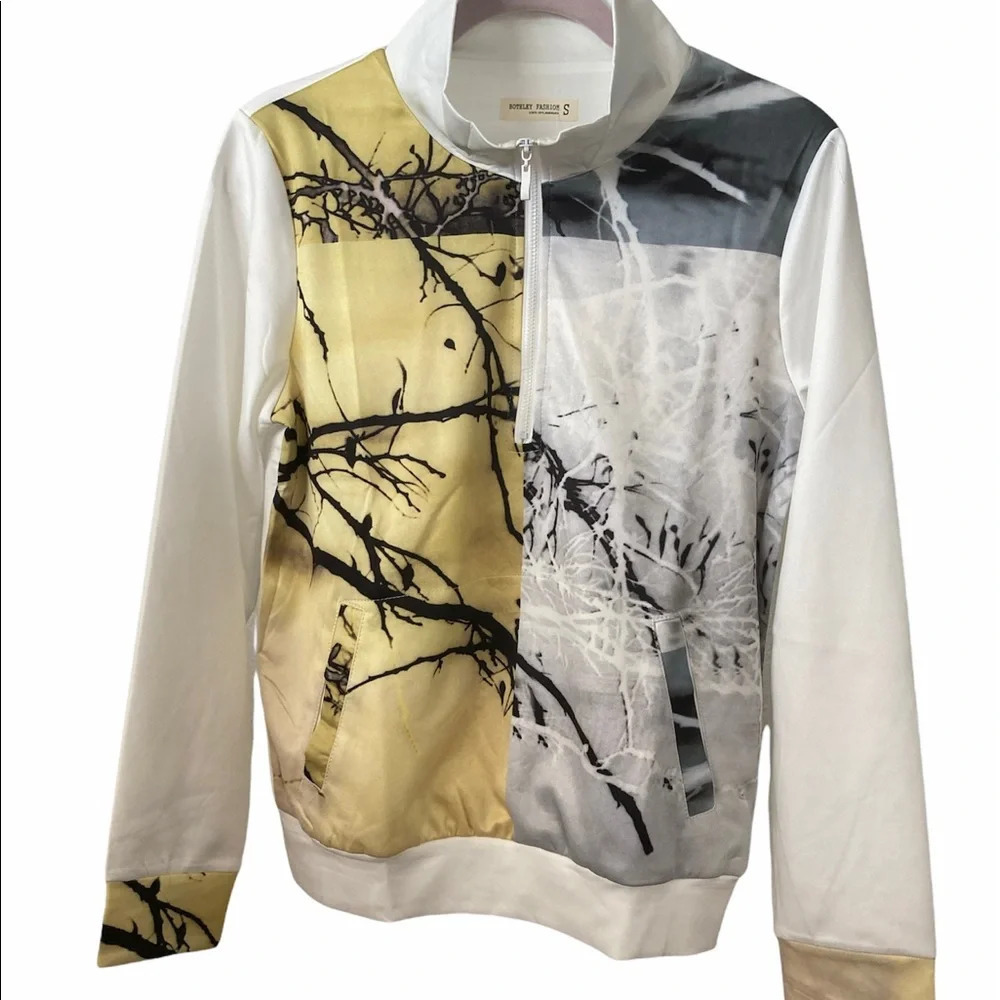 White Nature Printed Lightweight Jacket Fully Lined Summer Small - Picture 1 of 5